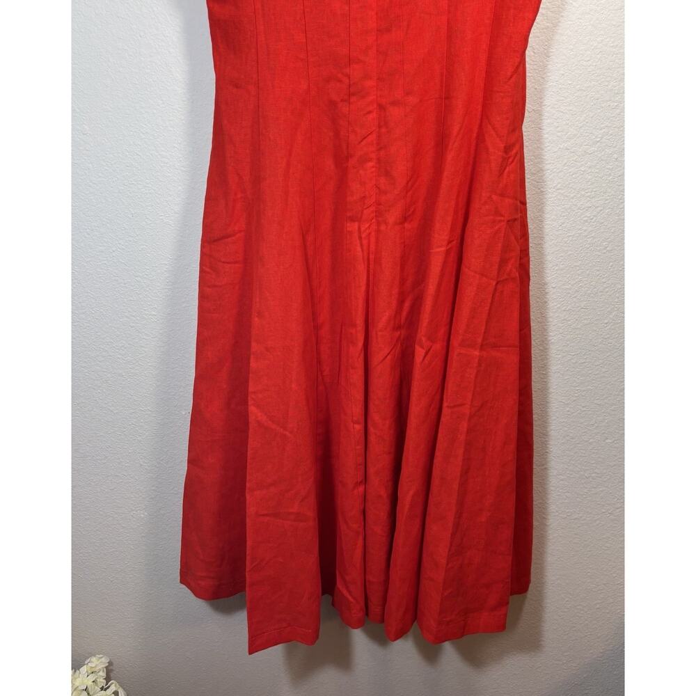 Caroline Constas Whipstitch Trim A-Line Linen Blend Midi Dress Cherry Red SZ 10 - Picture 7 of 12